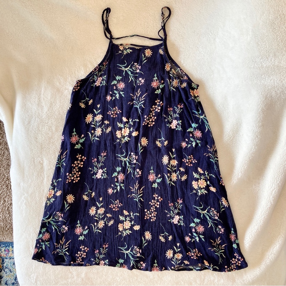 MIMI CHICA Square Neck Shift Dress Blue Floral Extra Small